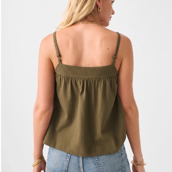 Faherty Marina Seersucker Olive Green Button-Up Women's Top - Picture 3 of 7